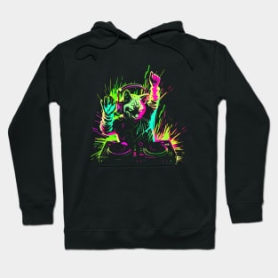 Cat DJ Decks 80's 90's Retro Neon Clubbers Rave Party #2 Hoodie